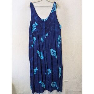 La Isla Dress Women's XXL Blue Purple Fish Print Button Front Sleeveless Midi